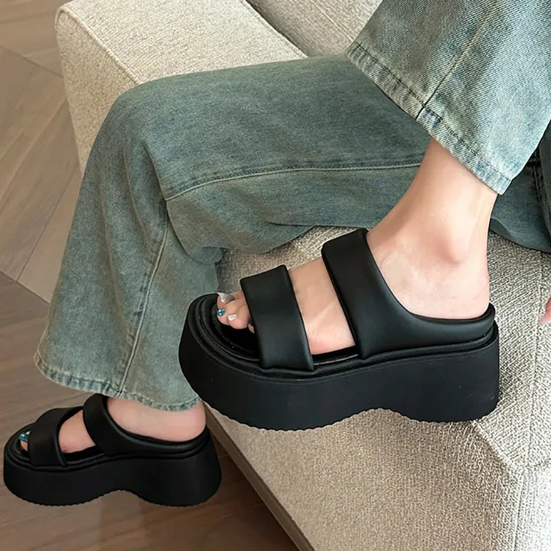 binfenxie Designer Summer Chunky Women Slipper Fashion Open Toe Slip On Ladies Elegant Platform Flats Slides Soft Flat Beach Sandal Shoes