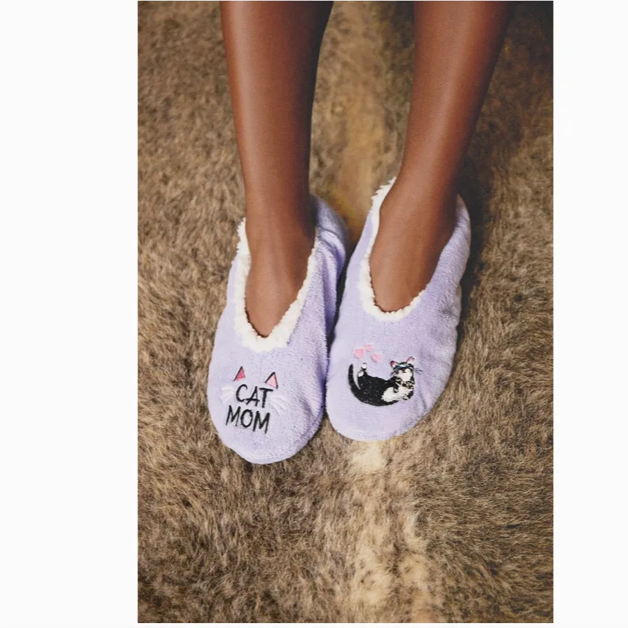 Cat Mom Sherpa Lined Slippers