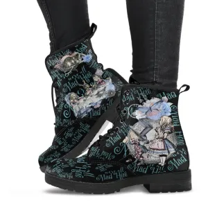 Combat Boots - Alice in Wonderland Gifts #106 Blue Series | Birthday Gifts, Gift Idea, Women's Boots, Lace Up Boots, Custom Shoes