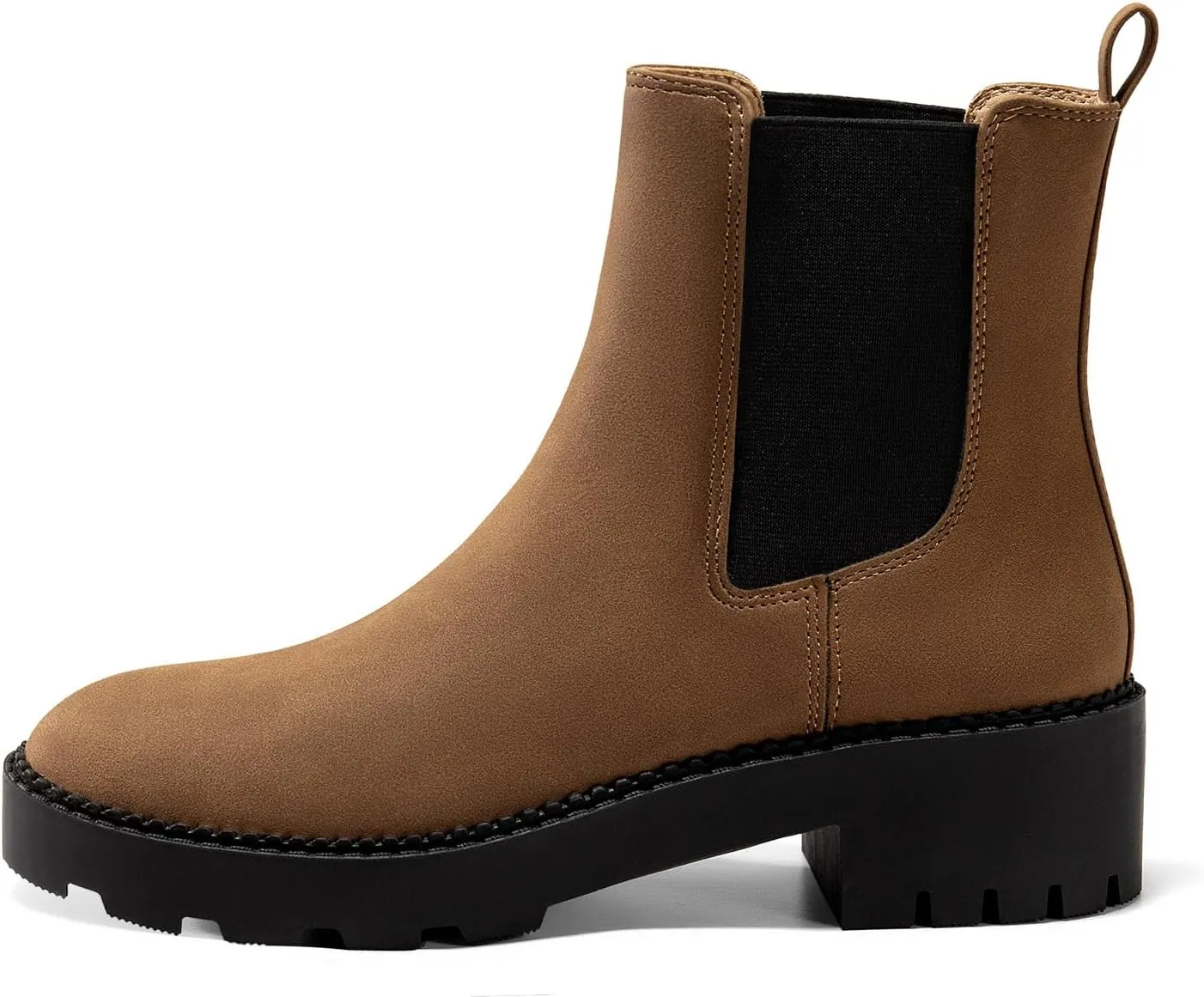Coutgo Womens Platform Chunky Low Heel Slip on Chelsea Boots Suede Elastic Ankle Boots