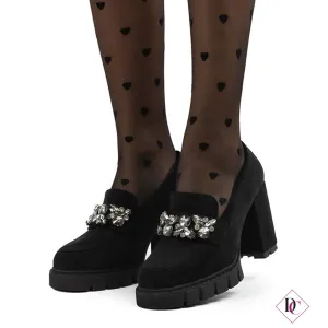 Elegant Scoop Moccasins with Jewels and Comfortable High Heel
