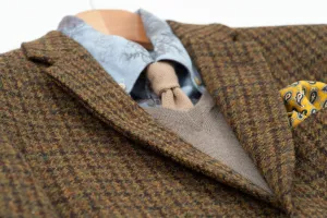 Harris Tweed Wool Gun Check  Brown 2 Button Blazer, US 40S, EU 25