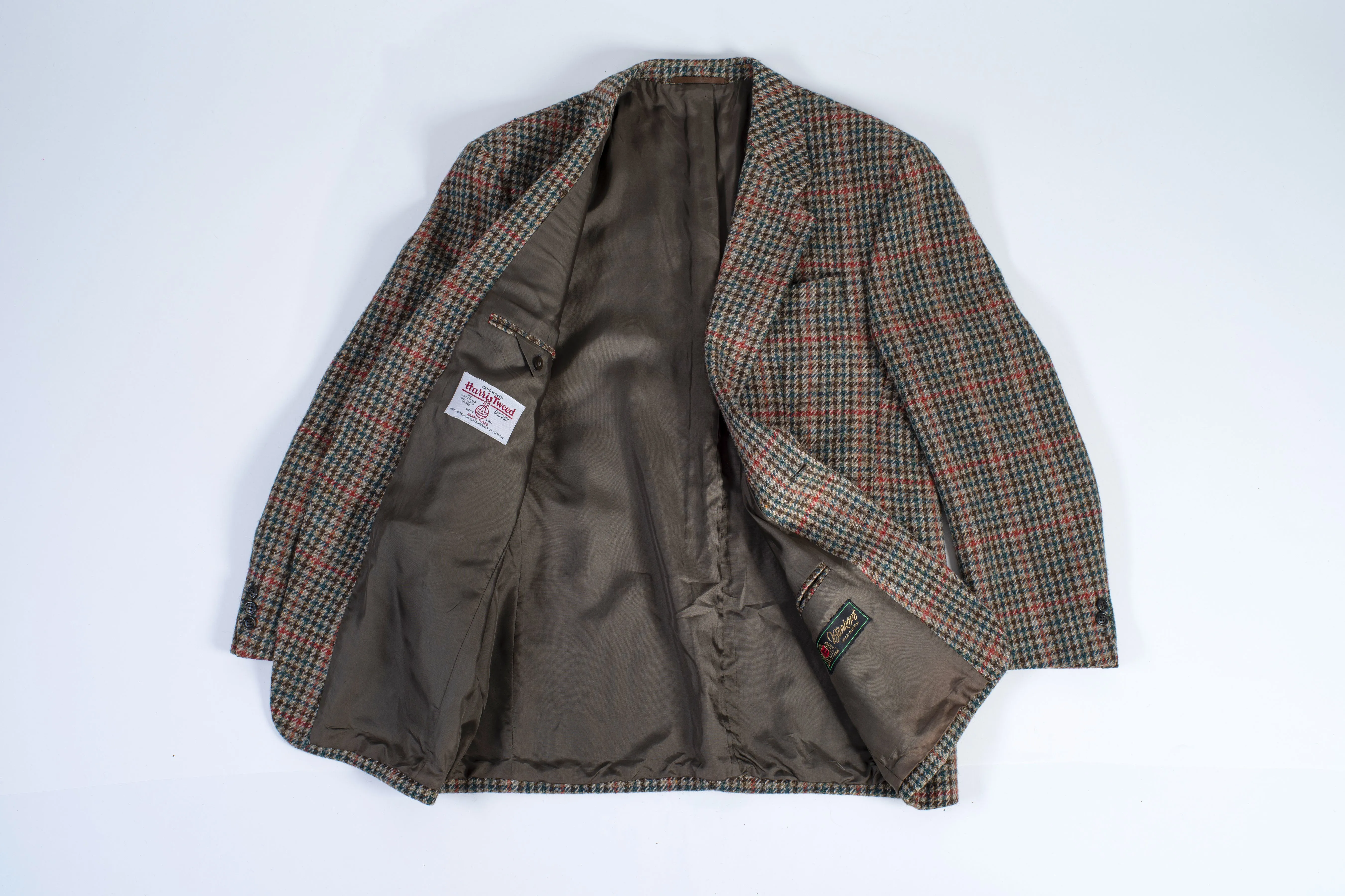Harris Tweed Wool Houndstooth Multicolor 2 Button Blazer, US 42R, EU 52