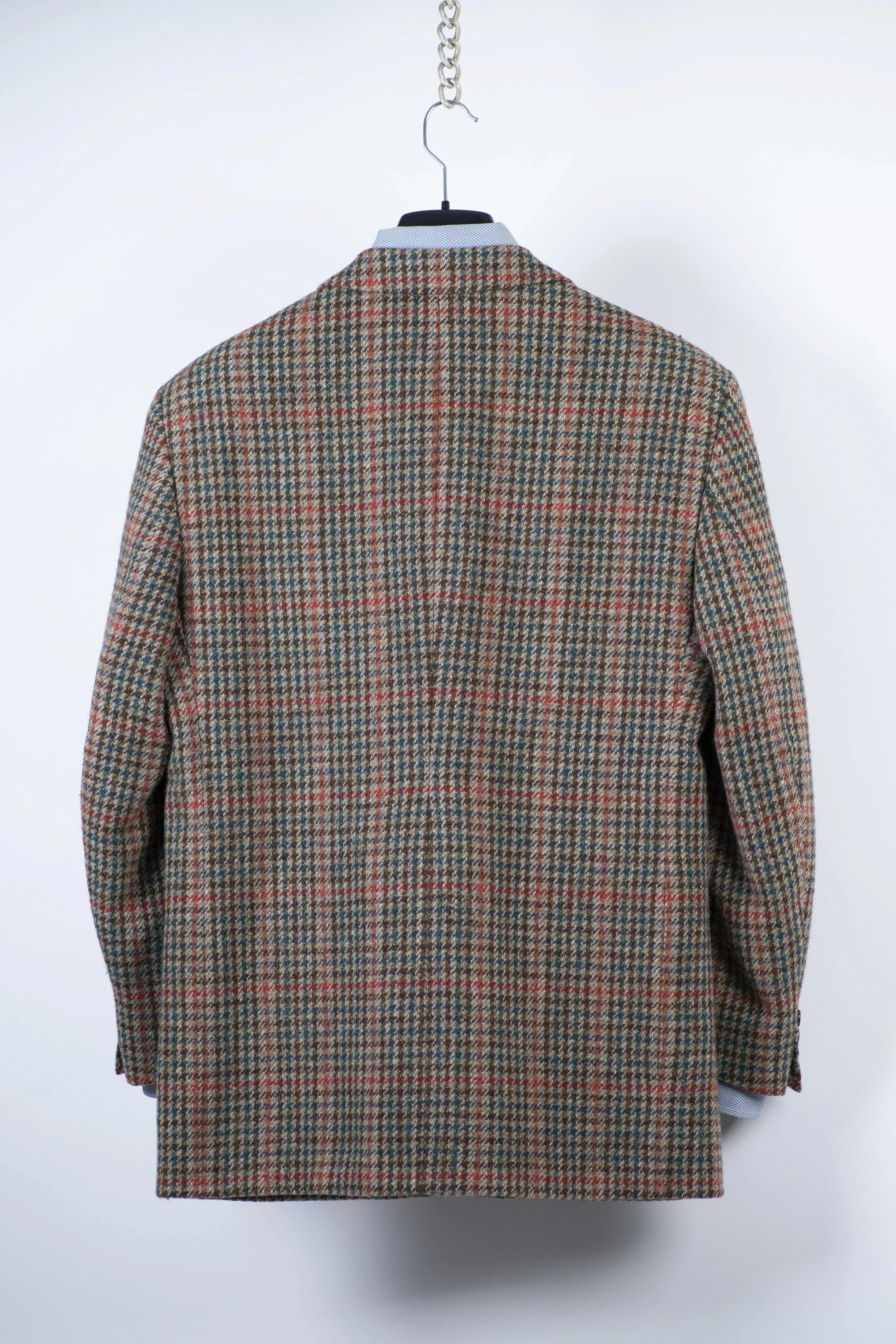 Harris Tweed Wool Houndstooth Multicolor 2 Button Blazer, US 42R, EU 52