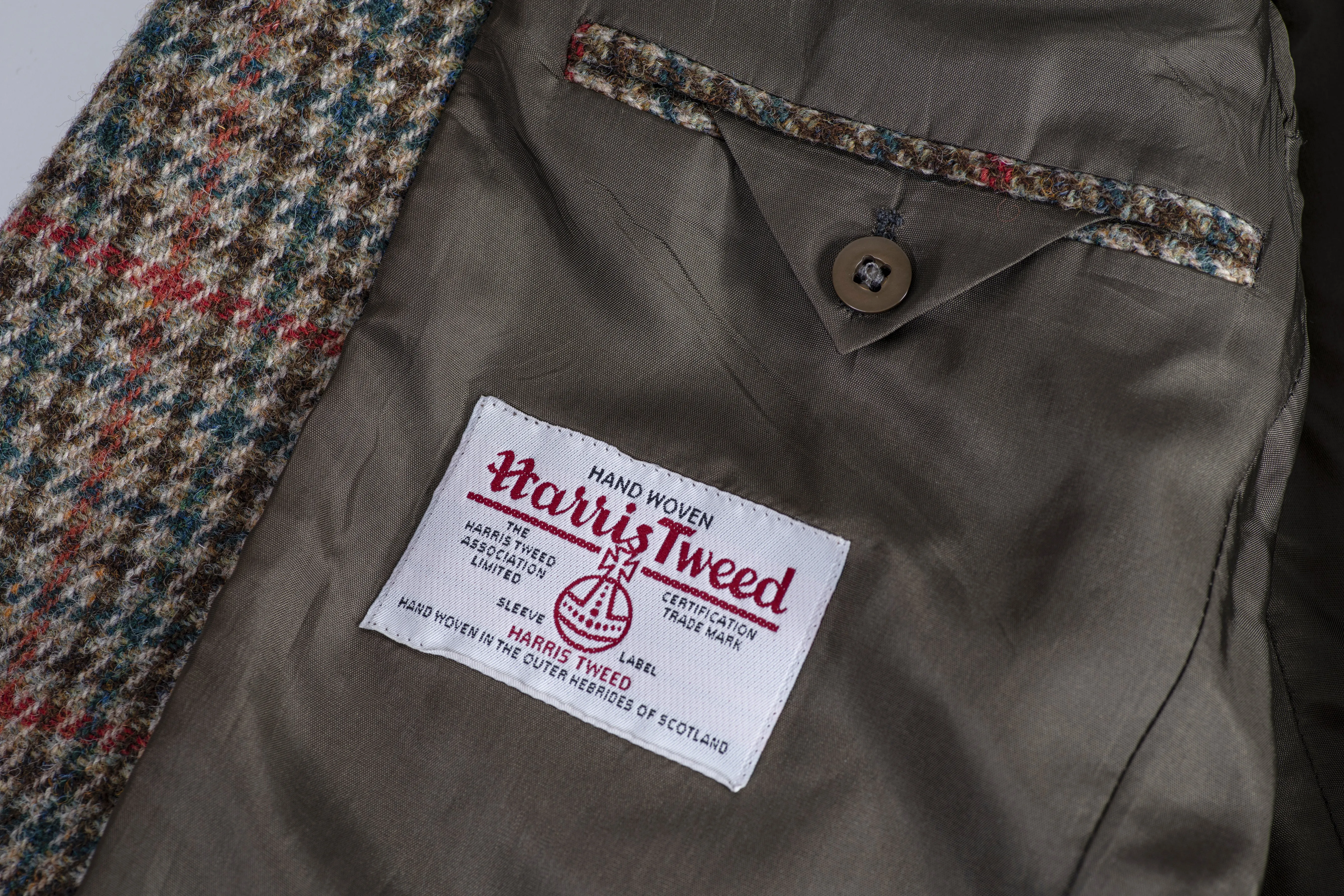 Harris Tweed Wool Houndstooth Multicolor 2 Button Blazer, US 42R, EU 52