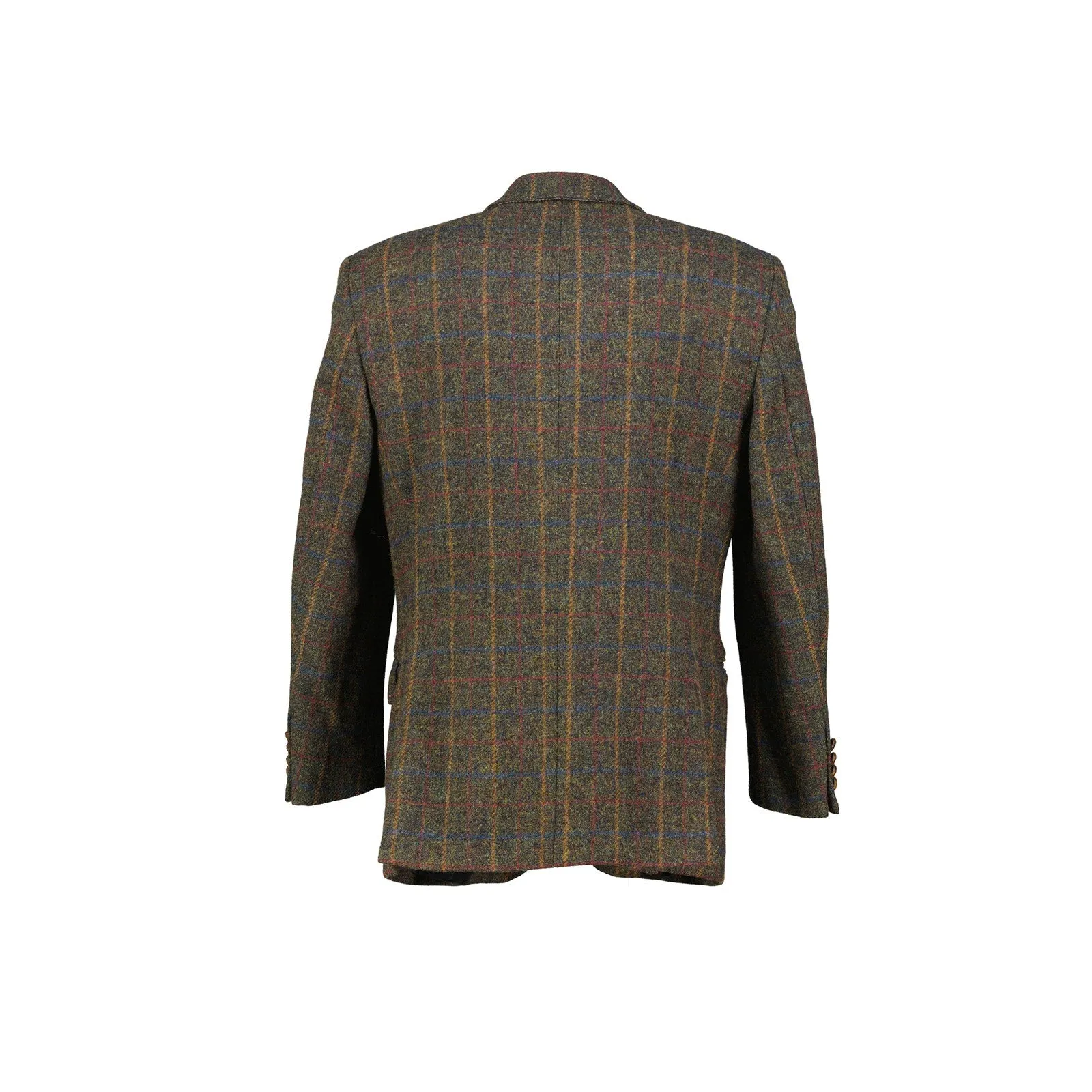 Harris Tweed x Mario Barutti Khaki Green Tweed Wool Plaid Blazer, US 38R, EU 48