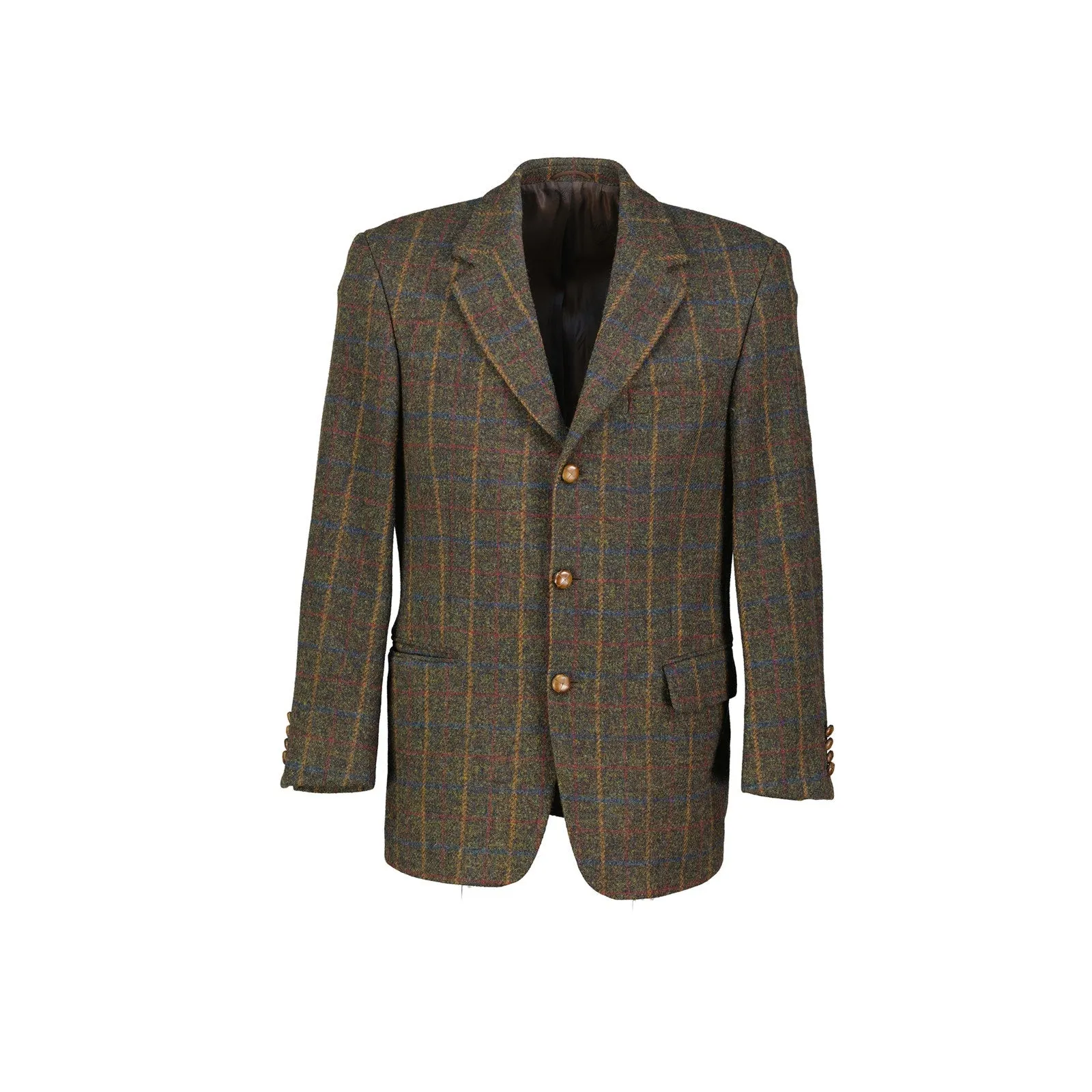 Harris Tweed x Mario Barutti Khaki Green Tweed Wool Plaid Blazer, US 38R, EU 48