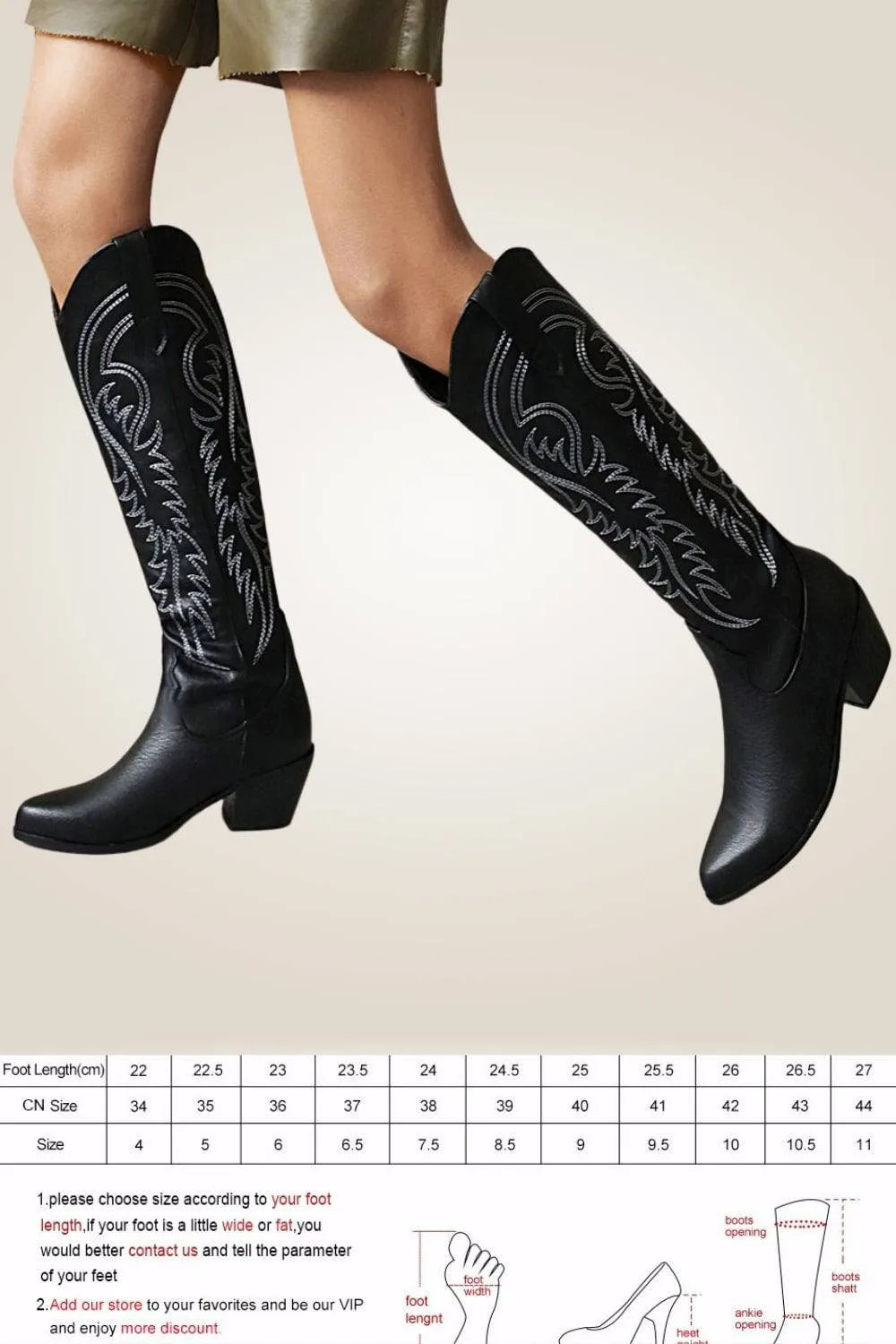 Knee High Black Cowboy Boots