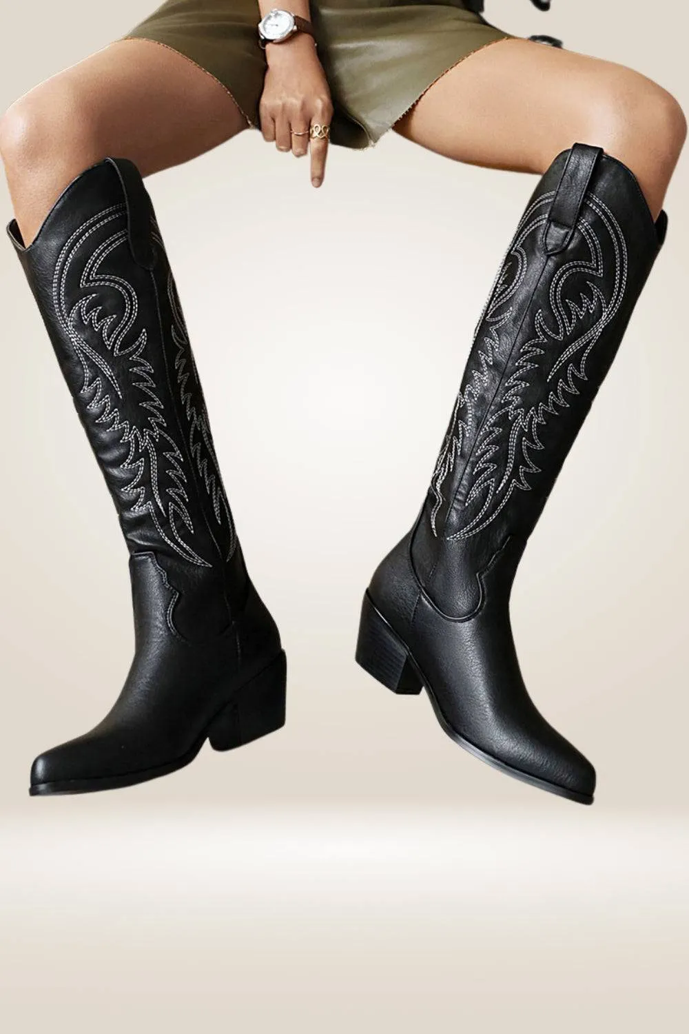 Knee High Black Cowboy Boots