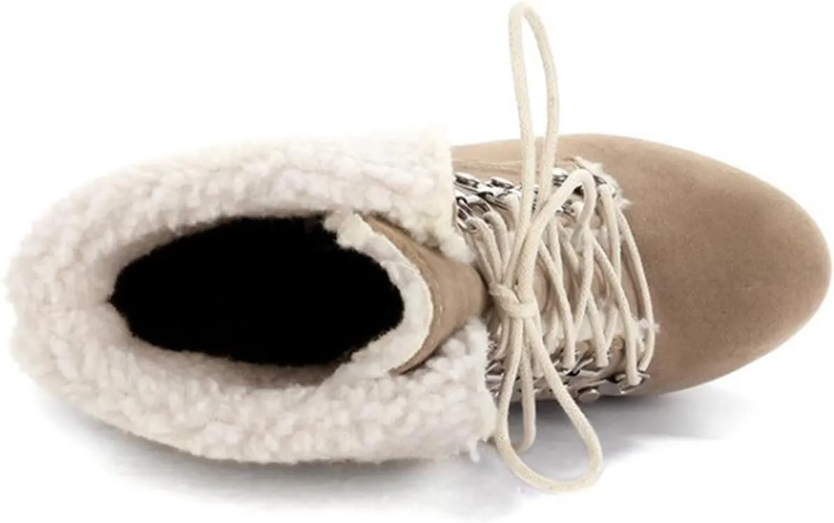Sweet Womens Chunky Heel Platform Suede Snow Booties Lace Up Christmas Ankle Boots
