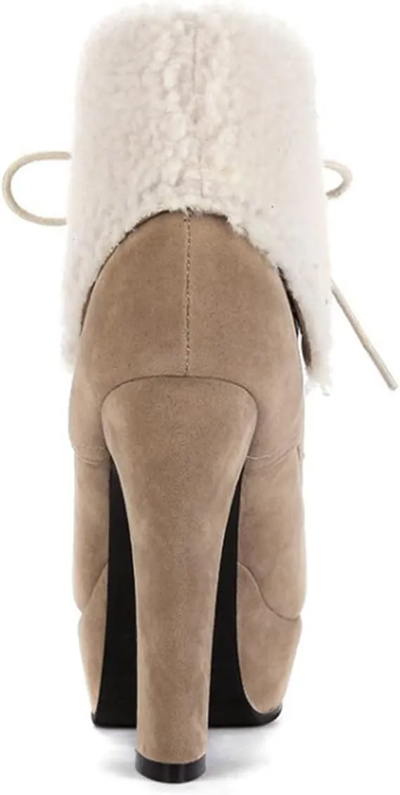 Sweet Womens Chunky Heel Platform Suede Snow Booties Lace Up Christmas Ankle Boots