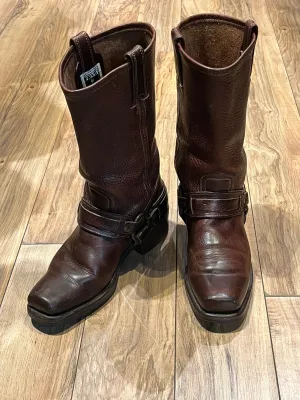 Vintage Frye Brown Harness Boots, Made in USA, Size 7.5 US Women