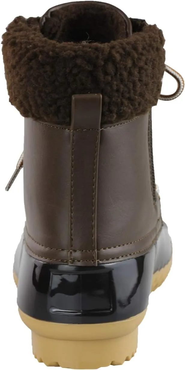 Women's Waterproof Rain Booties Duck Padded Mud Rubber Snow Lace Up Ankle Boots