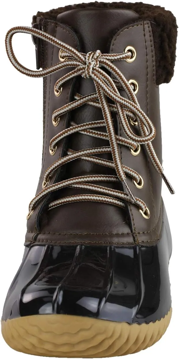 Women's Waterproof Rain Booties Duck Padded Mud Rubber Snow Lace Up Ankle Boots